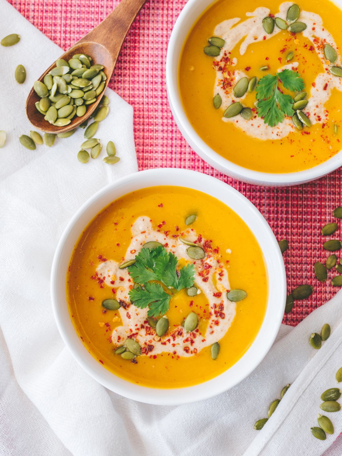 Spicy Pumpkin Soup with Walnut Butter Cream