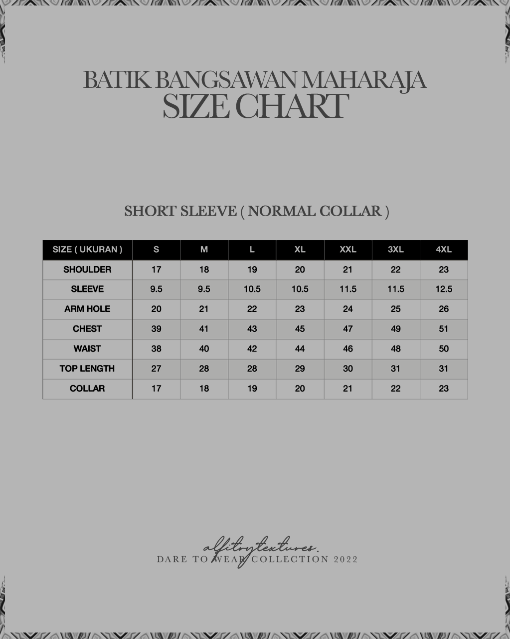 SIZE CHART BATIK MAHARAJA