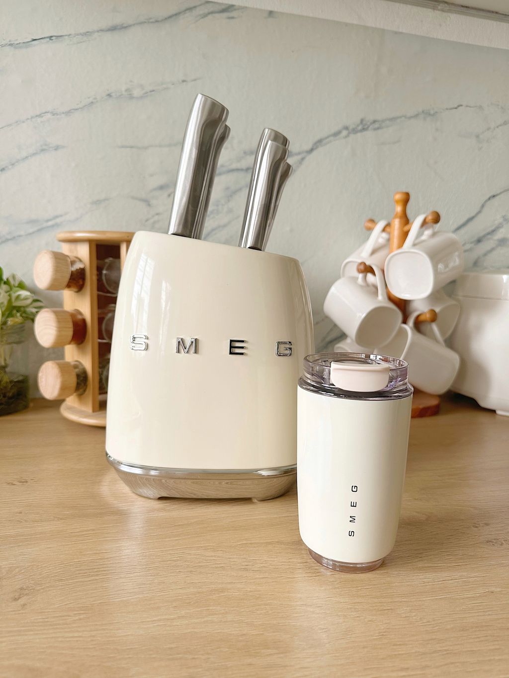 SMEG 7-Piece Knife Block Set | Cream