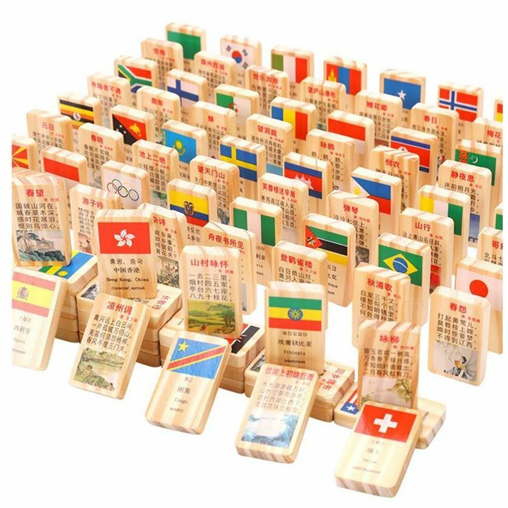 Wooden Domino 100pcs World National Flag – Toy Fairyland