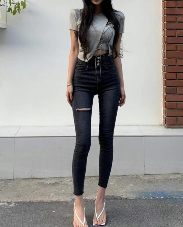 High waisted skinny jeans