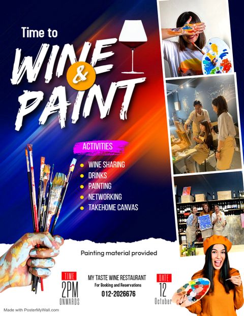 Paint and sip wine drink party flyer invitation for couples wording flyer poster template design - Made with PosterMyWall