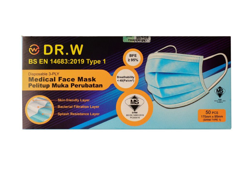 SIRIM Approved Dr. W Medical Face Mask (International Standard Type