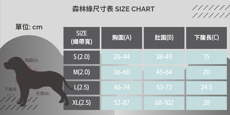 森林系H型胸背Size Chart