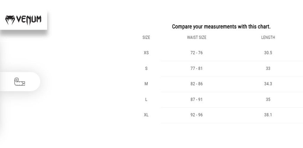 VENUM MT SIZE CHART