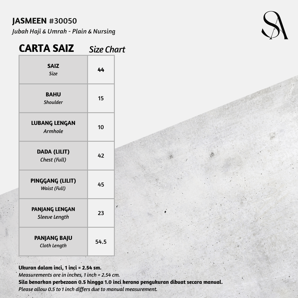 30050 : SizeChart