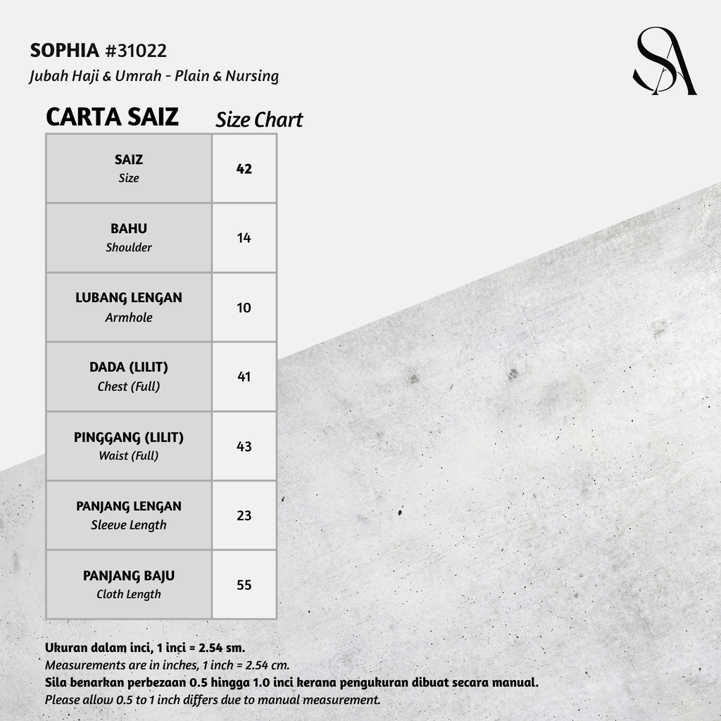 31022 : SizeChart