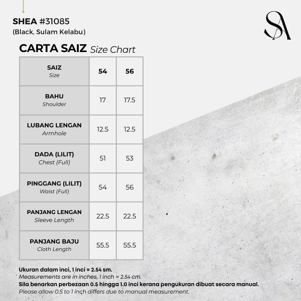 31085 - 01 Sulam Kelabu - 4 Size