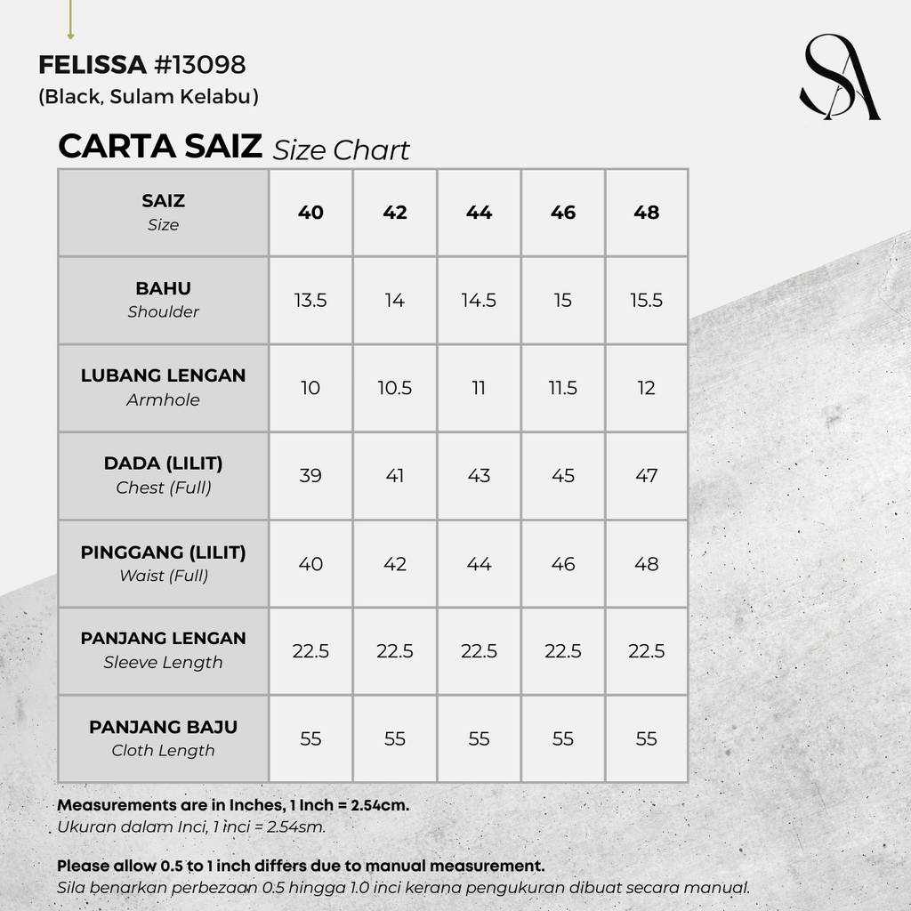 13098 - 01 Sulam Kelabu - 4 Size