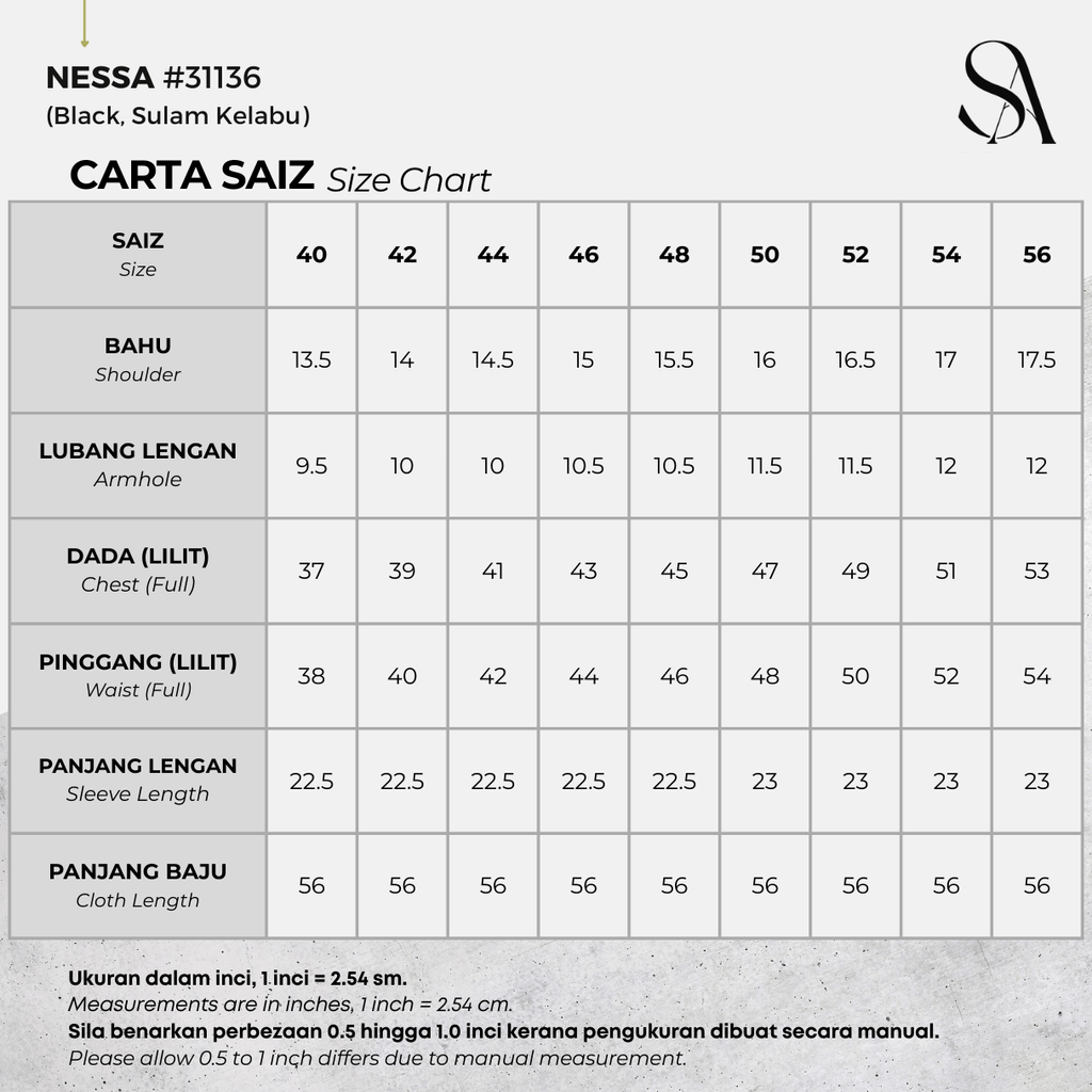 31136 - 01 Sulam Kelabu - 4 Size