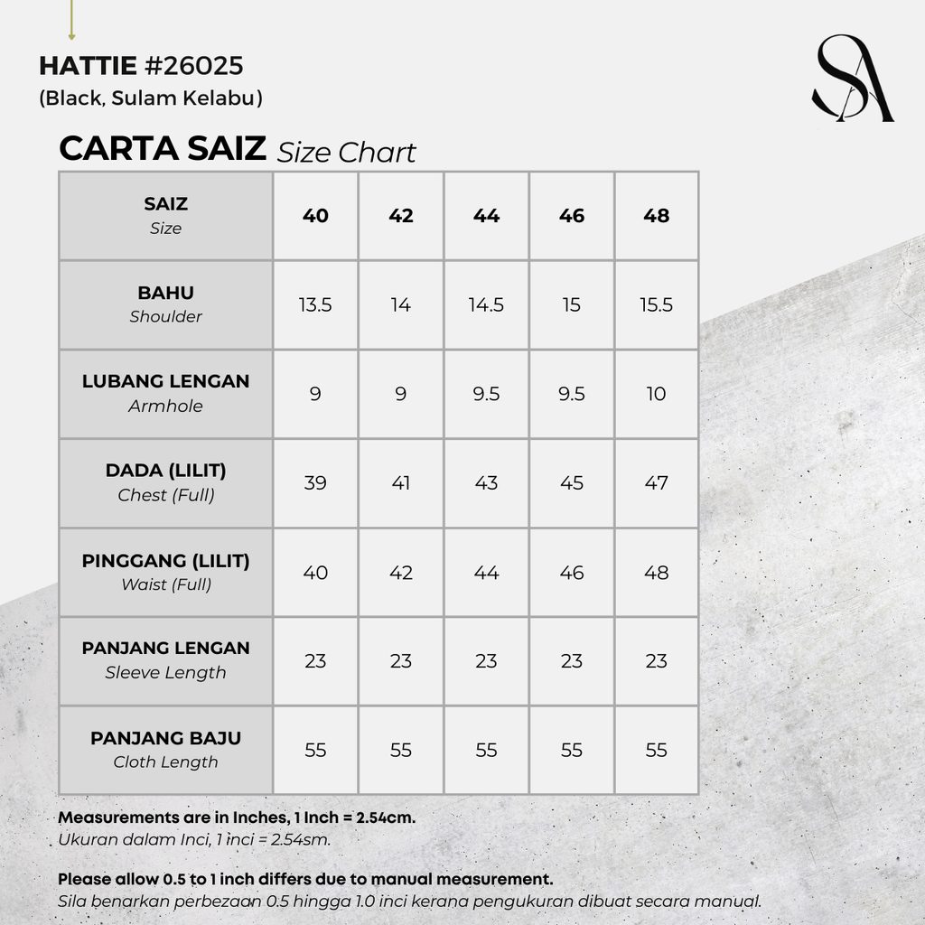 26025 - 01 Sulam Kelabu - 4 Size
