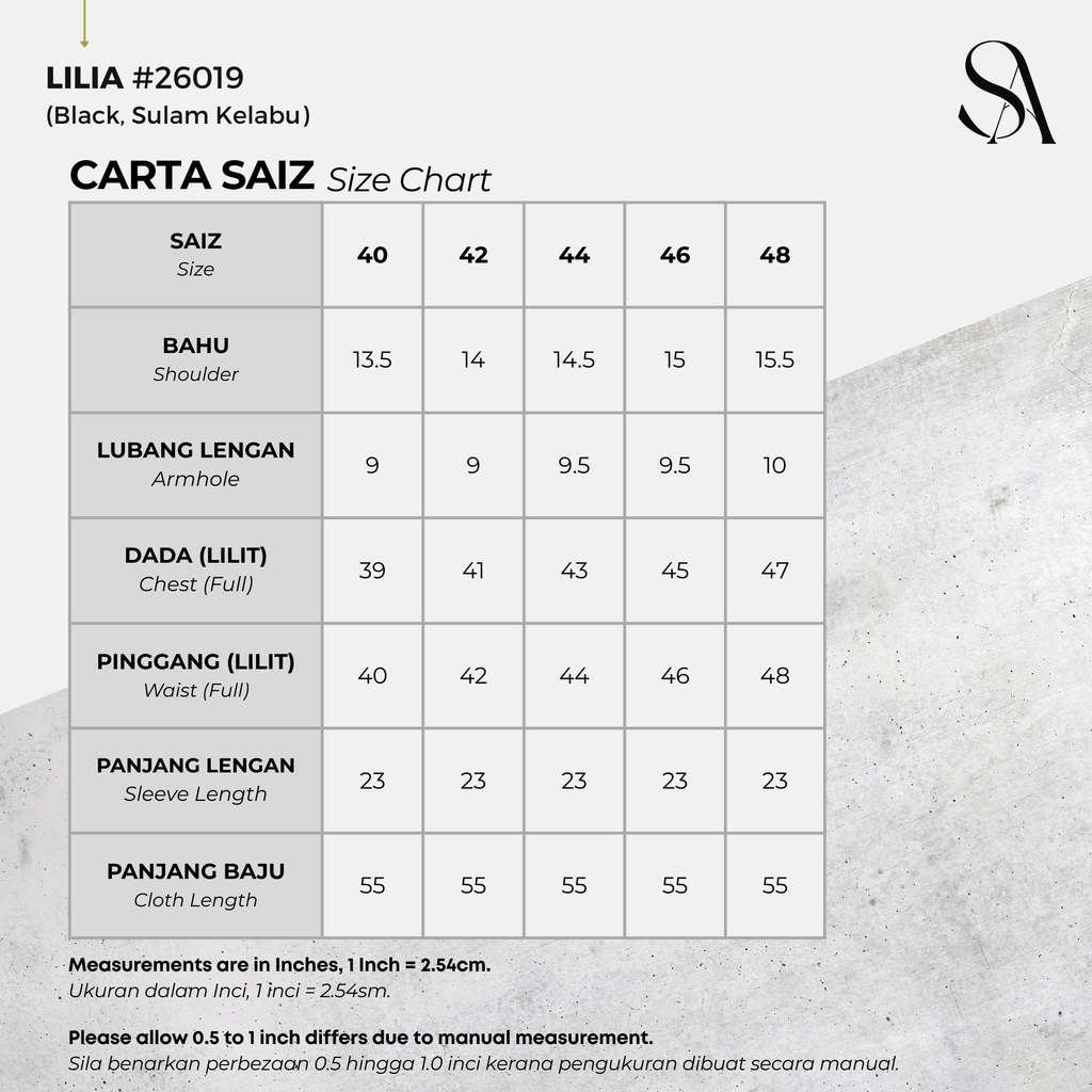 26019 - 01 Sulam Kelabu - 4 Size