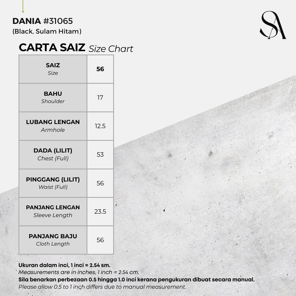 31065 - 01 Sulam Hitam - 4 Size