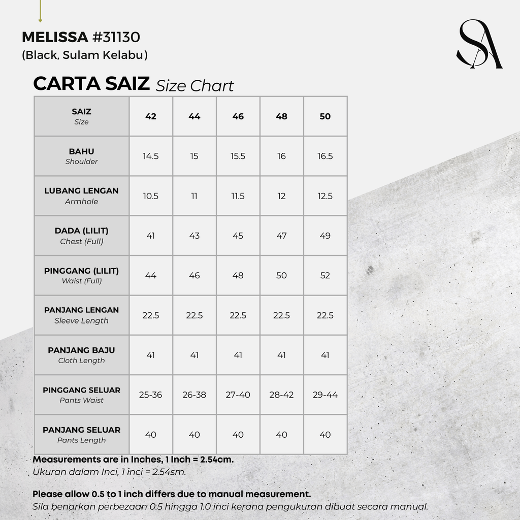 31130 - 01 Sulam Kelabu - 4 Size