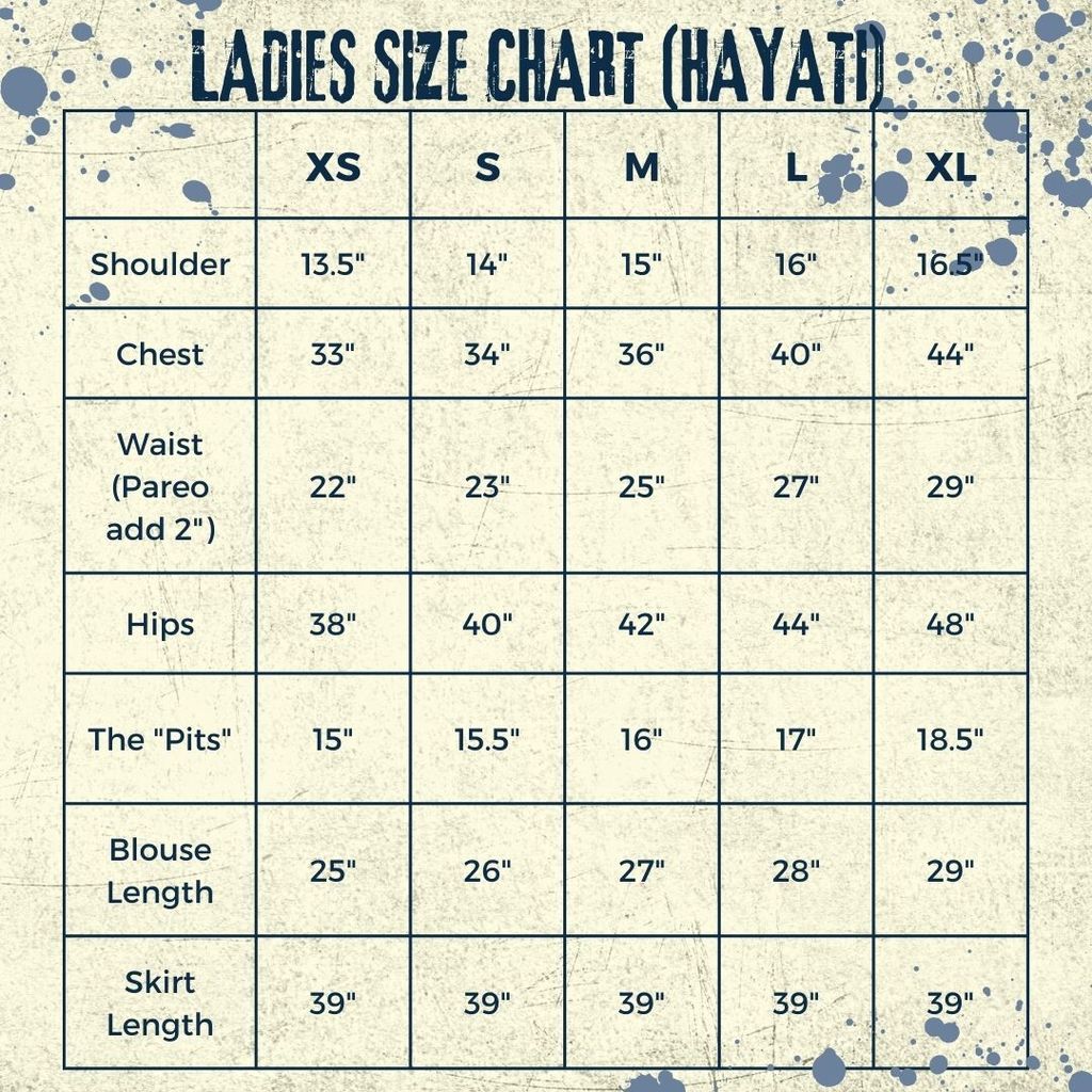 Ladies Size Chart Hayati