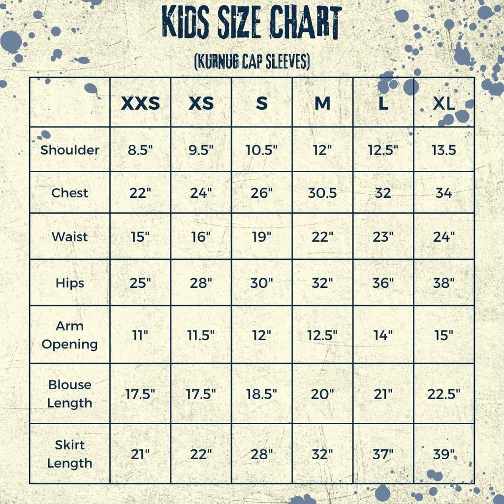 Kids Size Chart Kurung Cap Sleeves