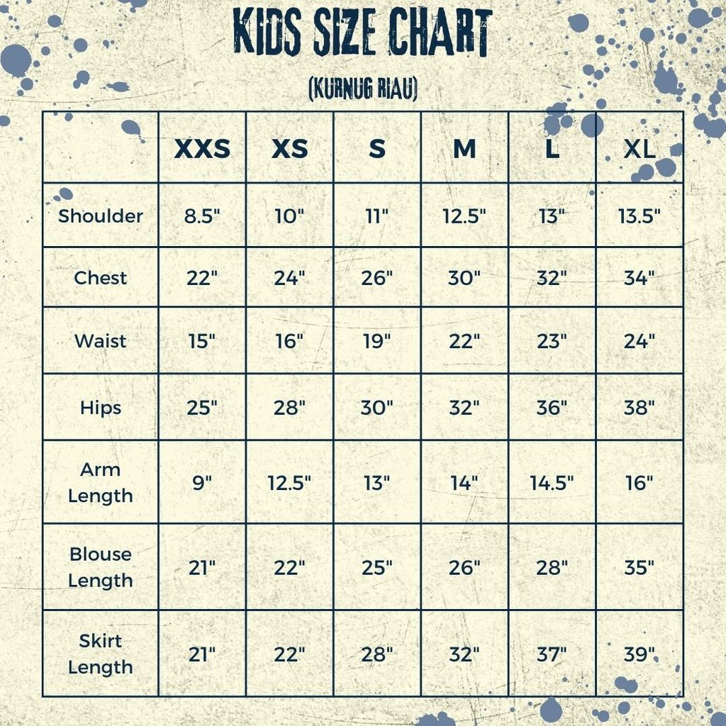 Kids Size Chart Kurung Riau