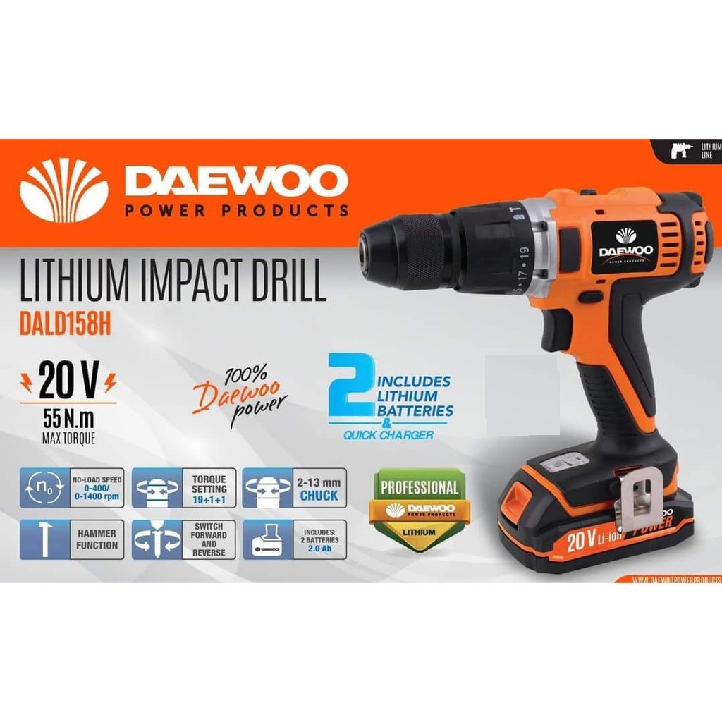 DAEWOO 20V 13mm Cordless Hammer Drill 