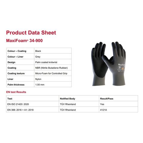 ATG 34-900 MAXIFOAM Grey Palm Coated Knitwrist Safety Glove 2