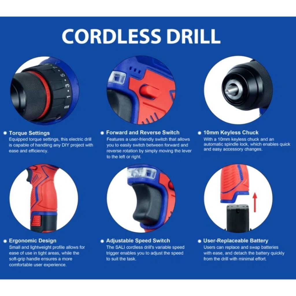 SALI Cordless Drill 16.8V 10mm  (5)