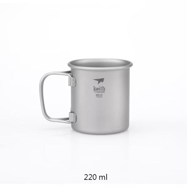Ti3201 純鈦單層鈦杯-折疊手把-220ml (附鈦杯蓋)-1