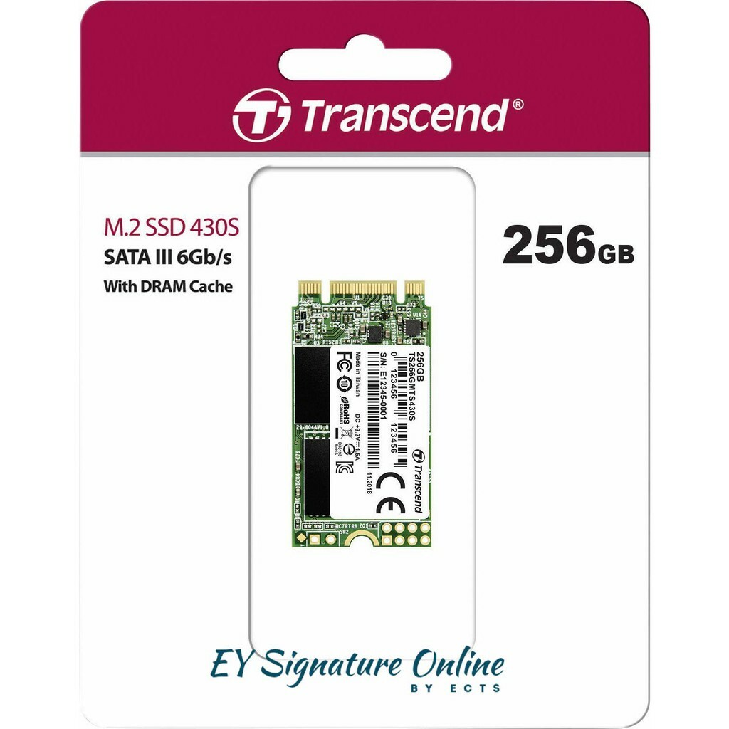 TRANSCEND M.2 SATA III MTS430S 128GB/256GB/512GB/1TB (TLC 3D NAND) 42MM  WITH D-RAM CACHE – EY Signature Online by ECTS