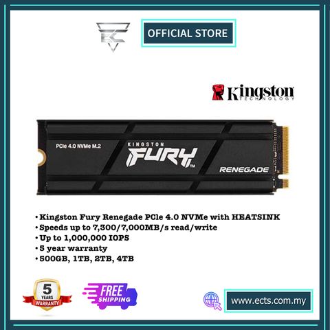 KINGSTON FURY RENEGADE HEATSINK PCle 4.0 500GB/1TB/2TB NVMe M.2 SSD with HEATSINK