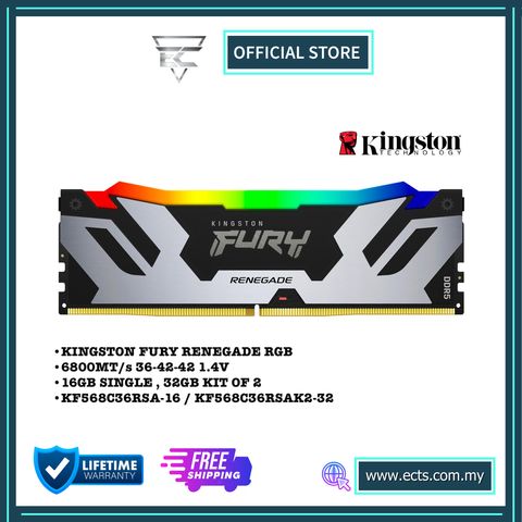 KINGSTON FURY RENEGADE RGB 6800MT/s DDR5 16GB/32GB(KIT OF 2) CL36 XMP RAM