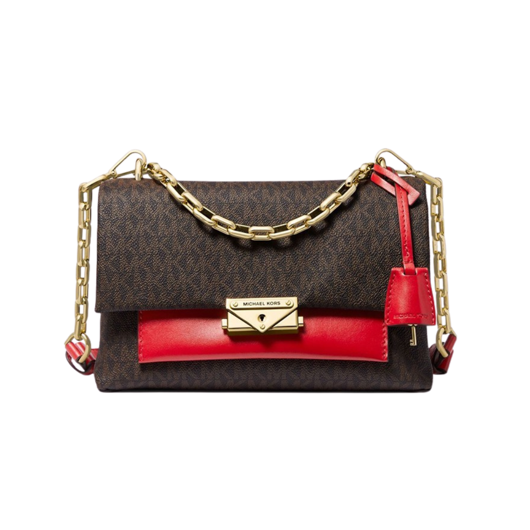 Michael Kors Cece Medium Leather Shoulder Bag in Red