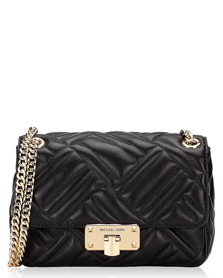 Michael Kors Peyton Chevron Leather Medium Shoulder Flap Black Gold – BB  ASIA STORE