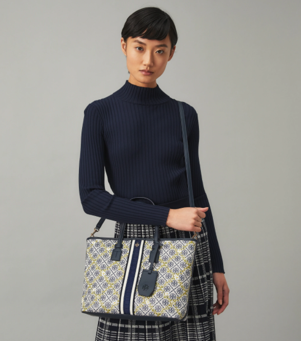 Tory Burch T Monogram Coated Gemini link top-zip tote