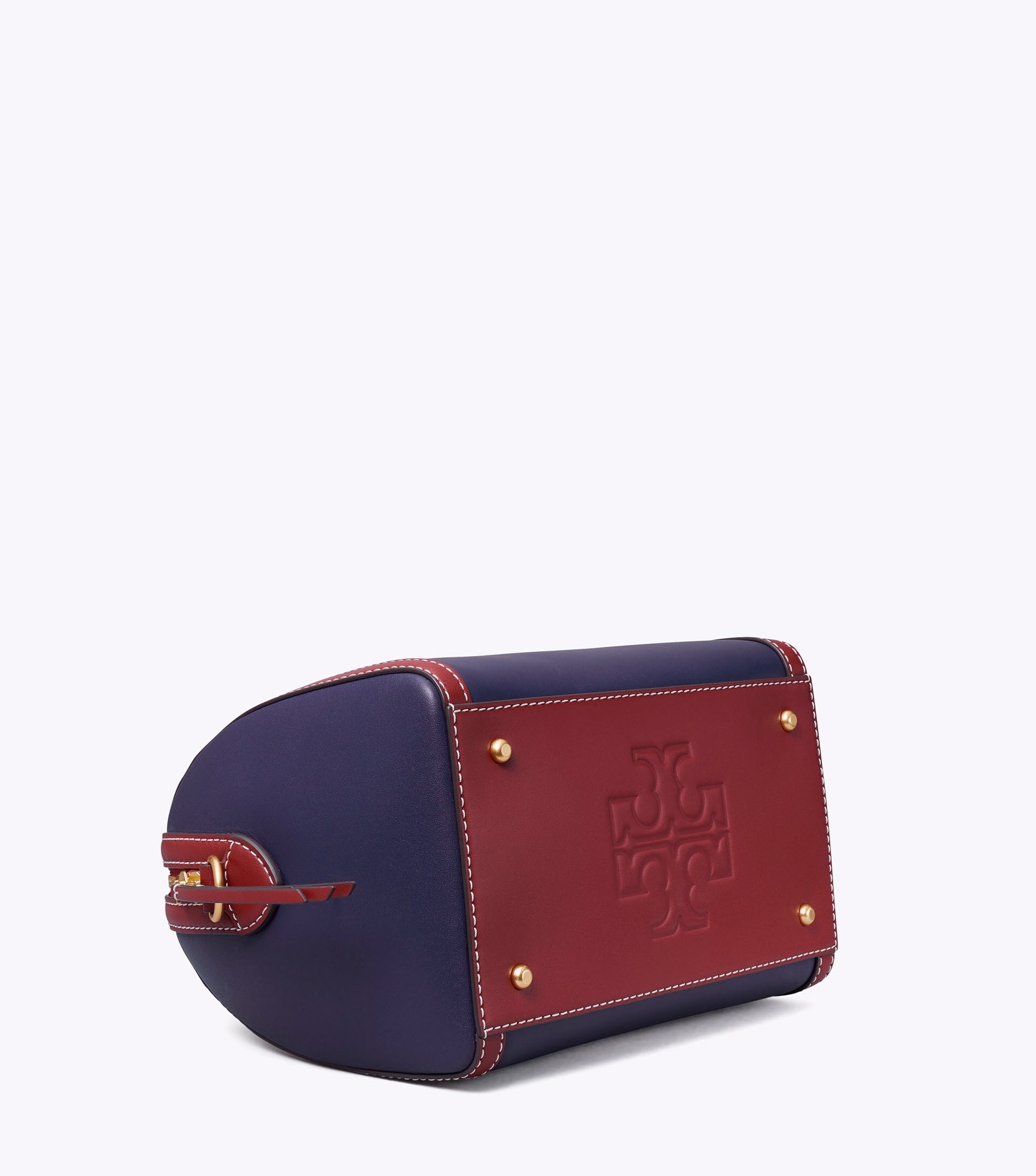 Tory Burch T Monogram Color-block Barrel In Royal Navy / Juneberry