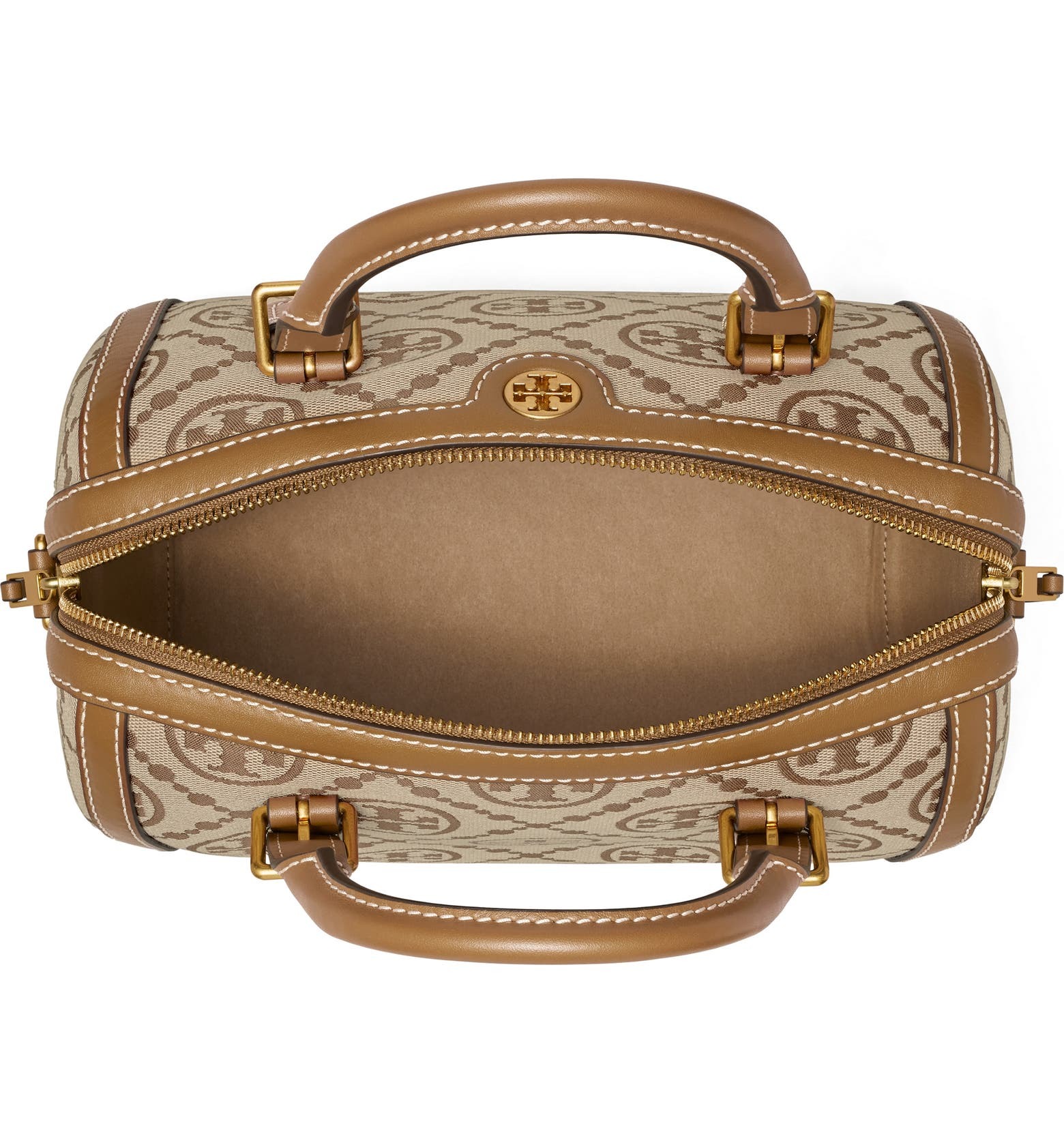 Tory Burch - T Monogram Jacquard Barrel Bag - Hazelnut – Zebit Preview