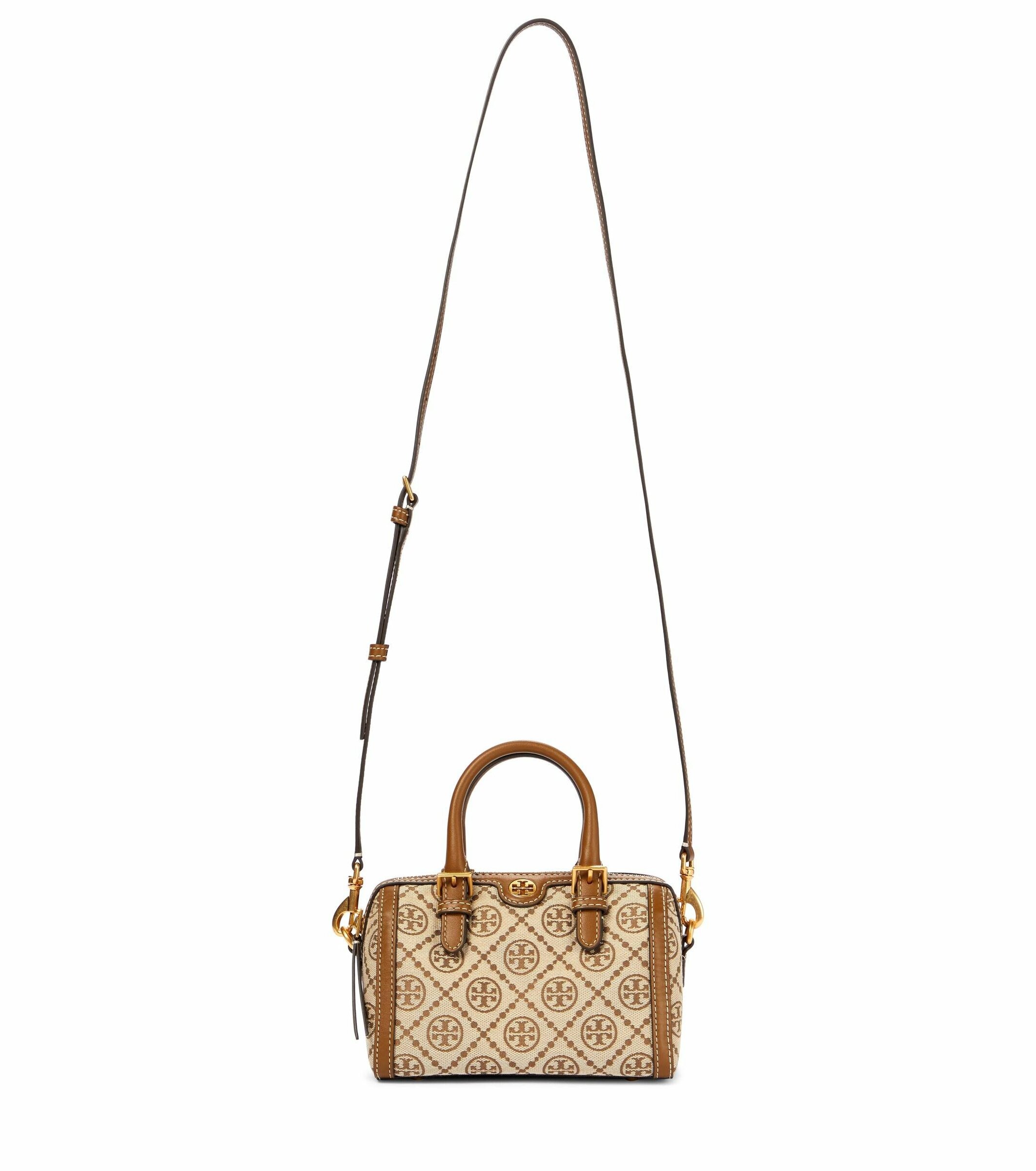  Tory Burch 83970 T Monogram Hazelnut Tan/Khaki With Gold  Hardware Jacquard Women's Barrel Tote Bag : Clothing, Shoes & Jewelry