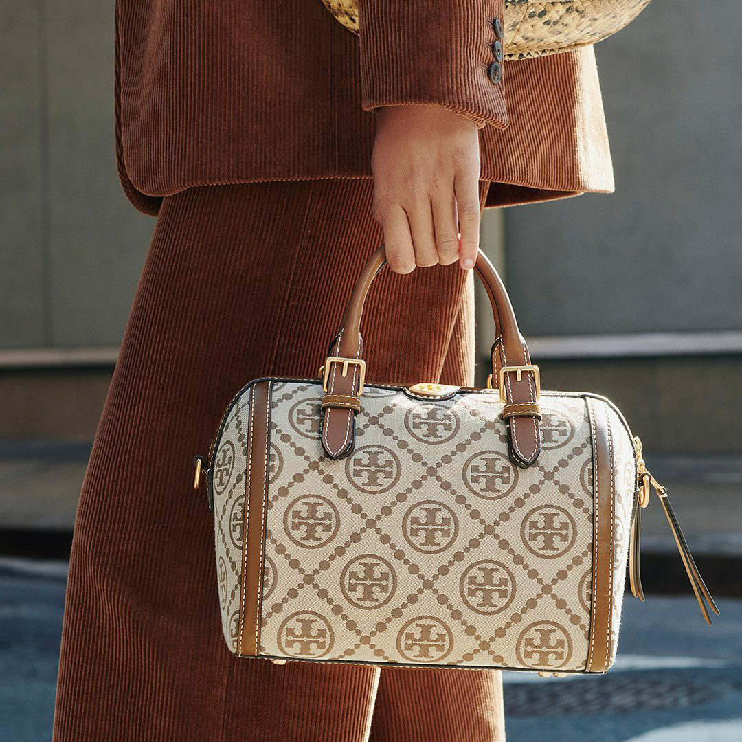 T Monogram Jacquard Shoulder Bag in Brown - Tory Burch