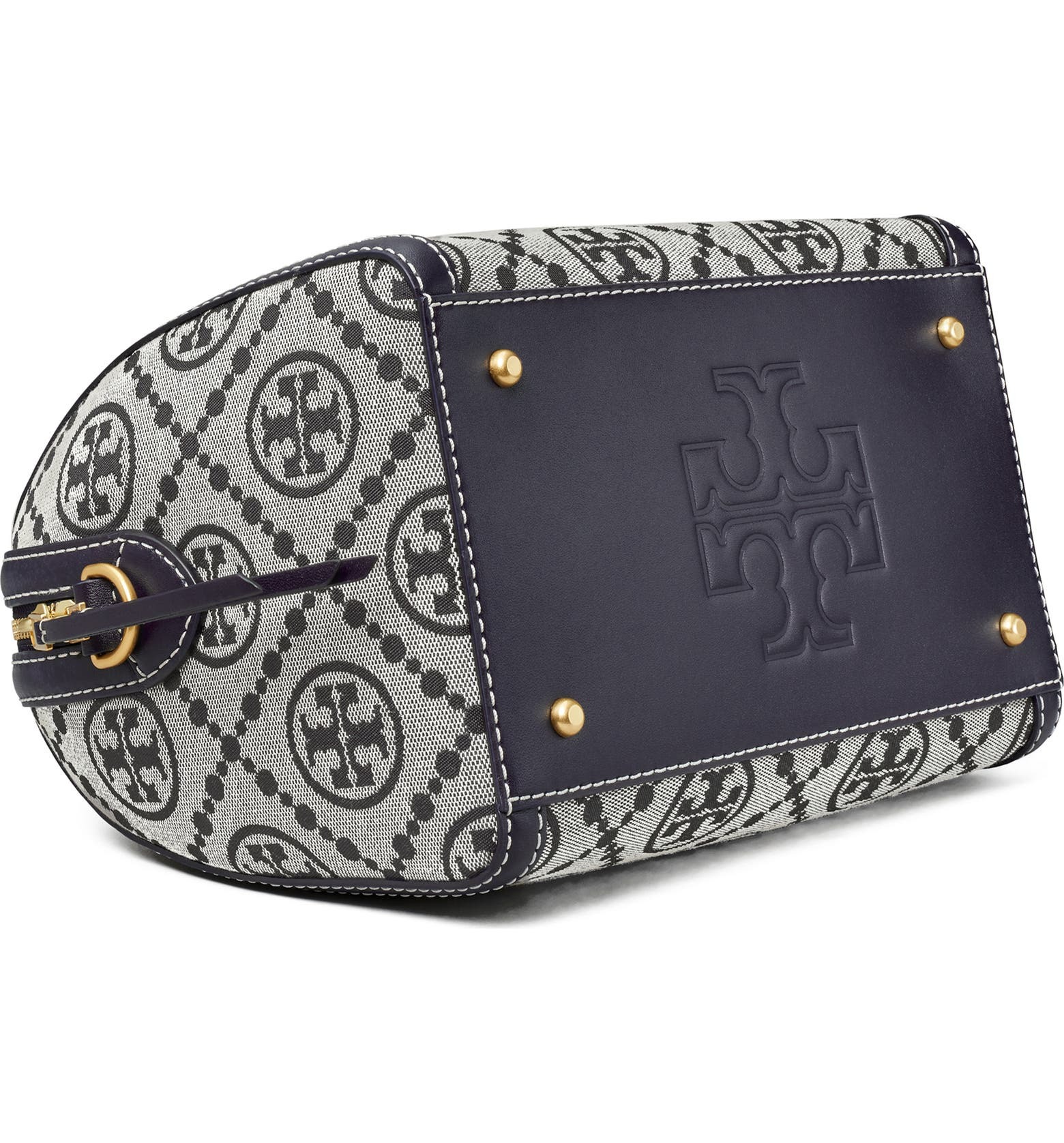 12313 TORY BURCH T Monogram Jacquard Barrel Bag NAVY