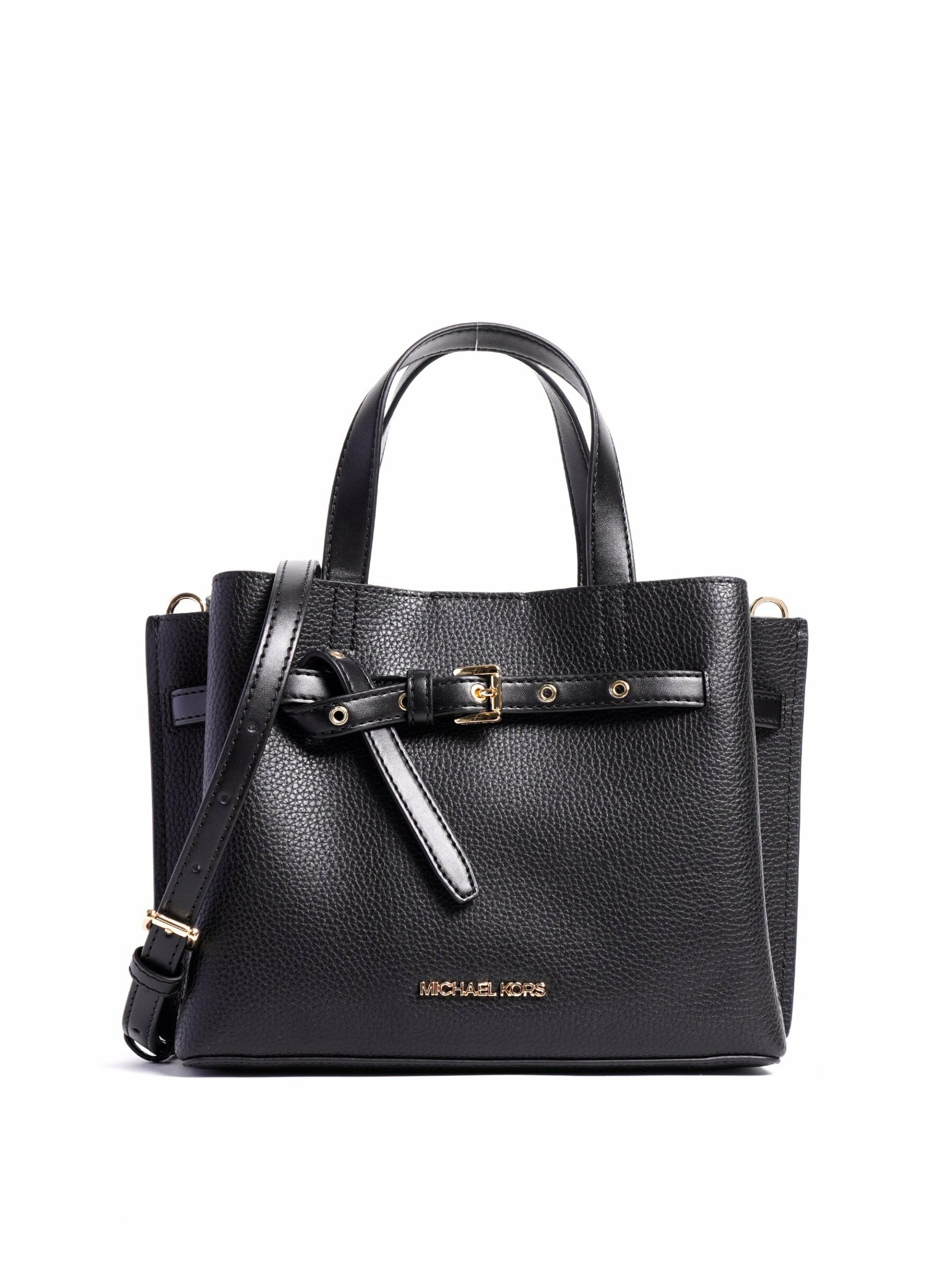 Michael Kors Emilia Small Satchel Crossbody Bag Black Pebbled Leather 