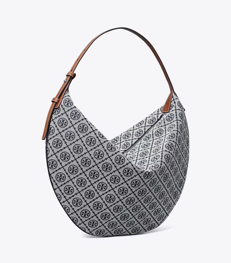Tory Burch designer hobo bags T Monogram Balloon Bag in Tory Navy angle
