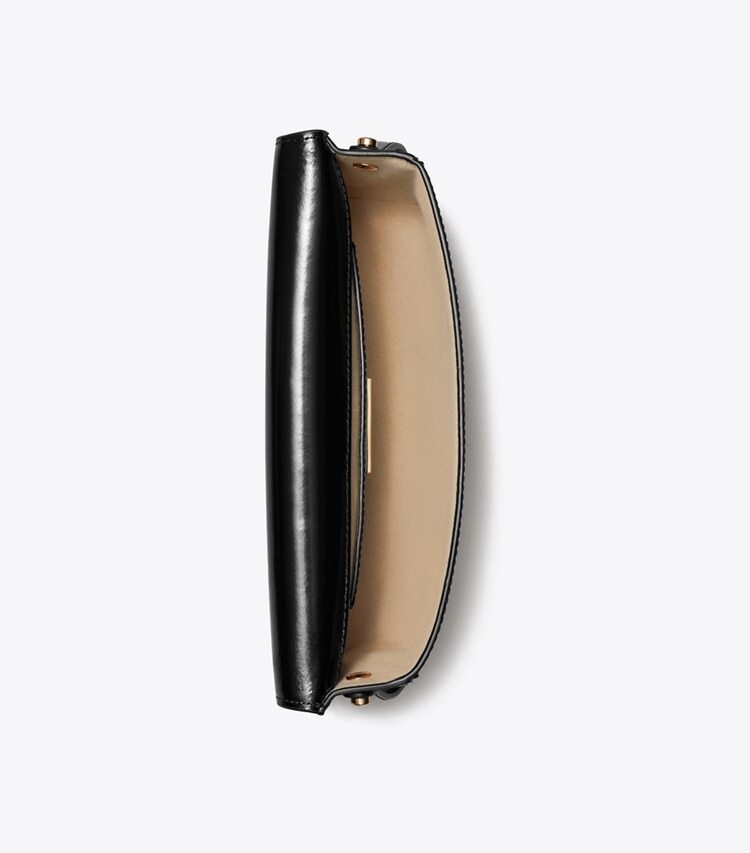 Tory Burch designer shoulder bags Robinson Spazzolato Rectangular Shoulder Bag in Black overhead