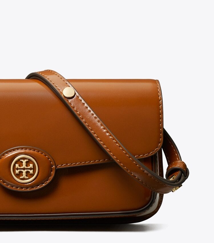 Tory Burch designer shoulder bags Robinson Spazzolato Rectangular Shoulder Bag in DARK SIENNA detail