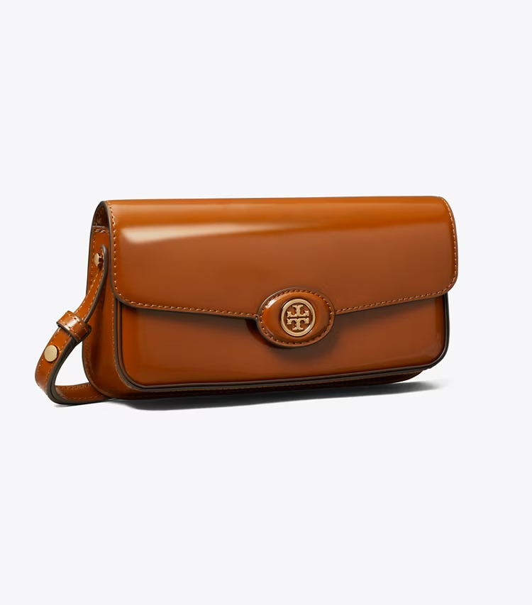 Tory Burch designer shoulder bags Robinson Spazzolato Rectangular Shoulder Bag in DARK SIENNA angle