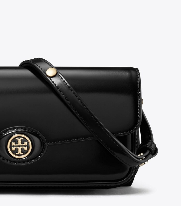 Tory Burch designer shoulder bags Robinson Spazzolato Rectangular Shoulder Bag in Black detail