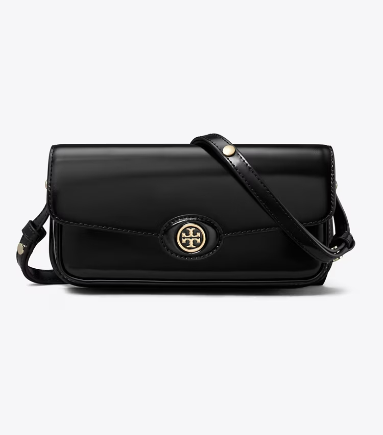 Tory Burch designer shoulder bags Robinson Spazzolato Rectangular Shoulder Bag in Black front