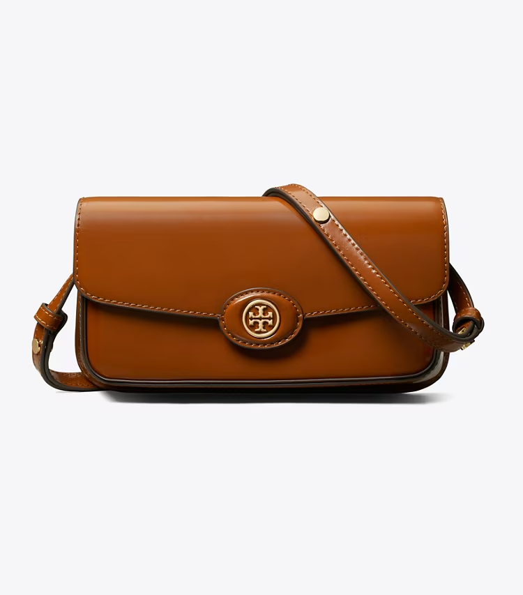Tory Burch designer shoulder bags Robinson Spazzolato Rectangular Shoulder Bag in DARK SIENNA front