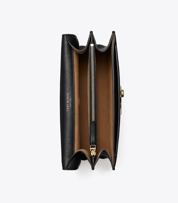 Tory Burch designer shoulder bags T Monogram Pebbled Shoulder Bag in Black overhead