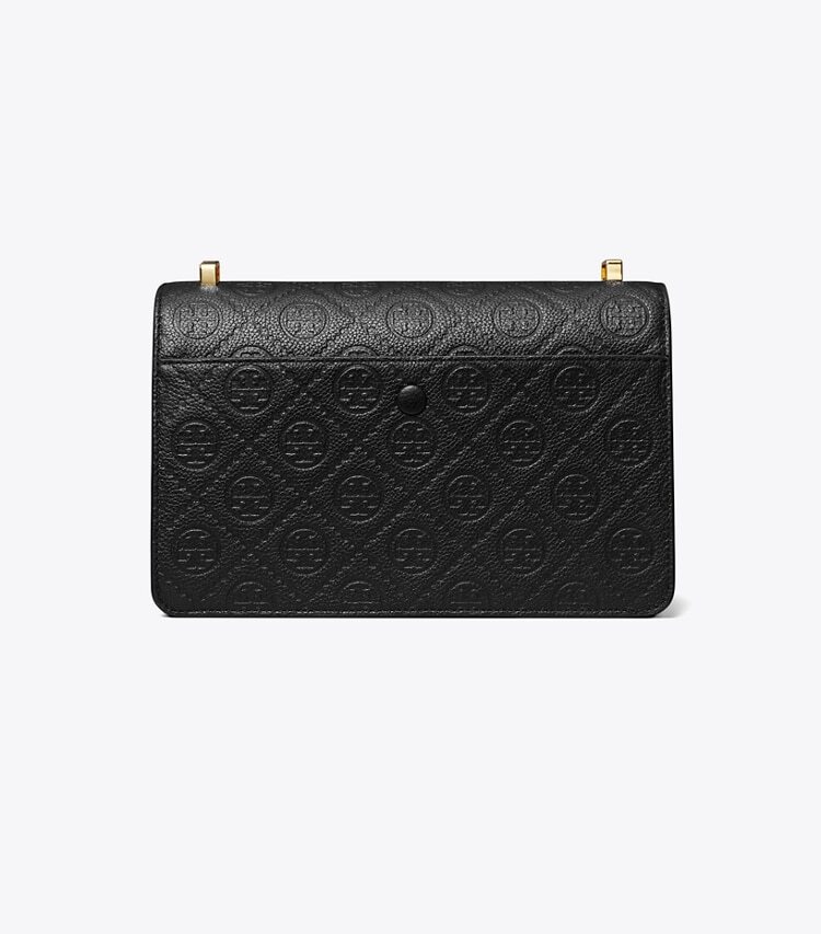 Tory Burch designer shoulder bags T Monogram Pebbled Shoulder Bag in Black back