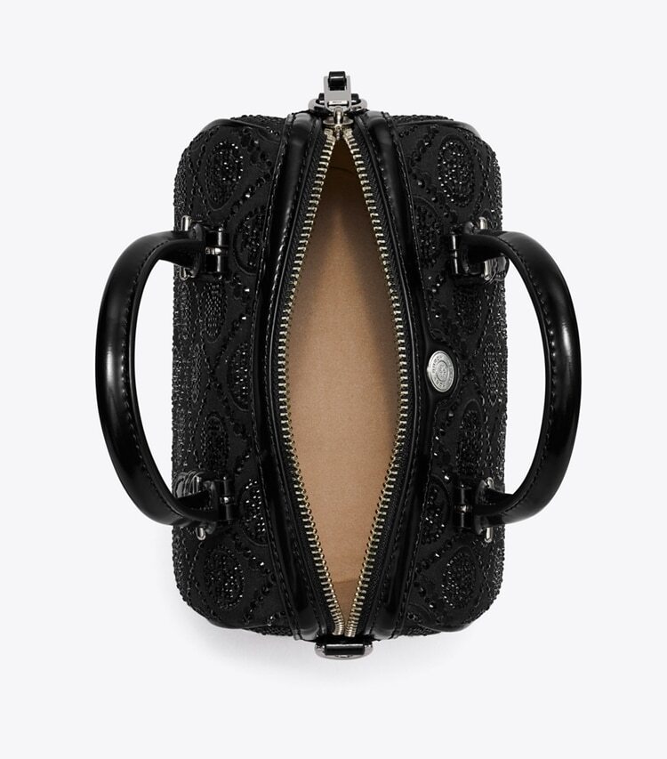 Tory Burch designer crossbody bags T Monogram Embellished Petite Barrel Bag in Black overhead