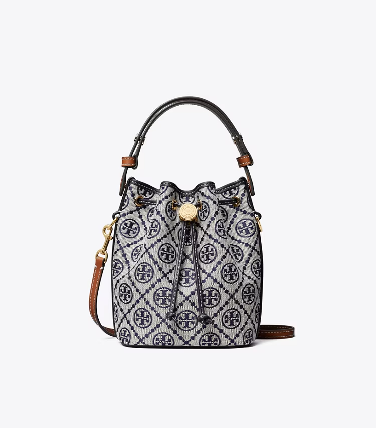 Tory Burch designer crossbody bags T Monogram Mini Bucket Bag in Tory Navy front
