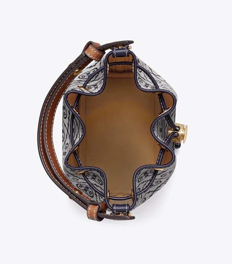 Tory Burch designer crossbody bags T Monogram Mini Bucket Bag in Tory Navy overhead