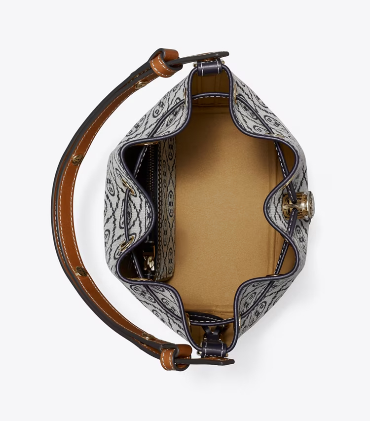 Tory Burch designer crossbody bags T Monogram Bucket Bag in Tory Navy overhead